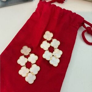 Camilla Gold & Mother-of-Pearl Clover Drop Earrings - White